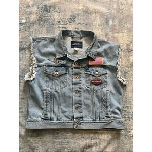 Canyon River Blues Distressed Denim Harley Davidson Patch Vest Men's Large